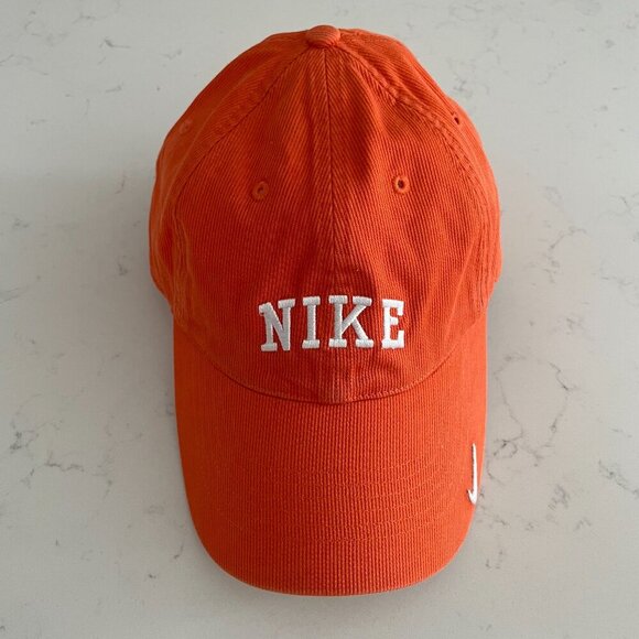 Nike Casual Sporty Corduroy Ball Cap Adjustable Size Orange & White Sz OS - Picture 7 of 7